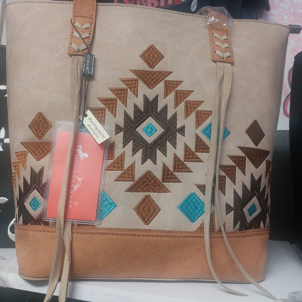 Montana West Tan and Brown Crossbody Bag with Geometric Patterns